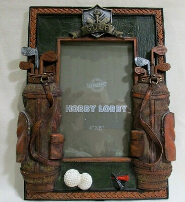 #ad Hobby Lobby 3D Desk Golf Photo Frame w Crest for 4quot; X 6quot; Photo Heavy Resin $14.95