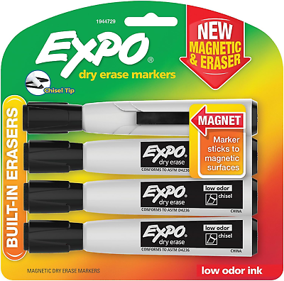 #ad Expo Magnetic Dry Erase Markers with Eraser Chisel Tip Black 4 Count $10.99