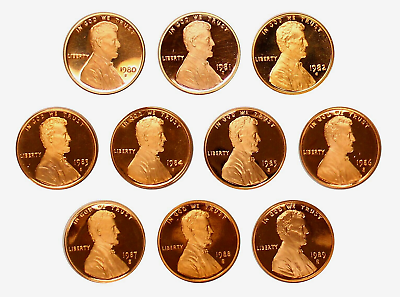 #ad 1980 1989 S Lincoln Cent NICE Proof Run 10 Coin Set $28.95
