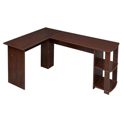 #ad L Shaped Wood Right angle Computer Desk with Two layer Bookshelves $126.90