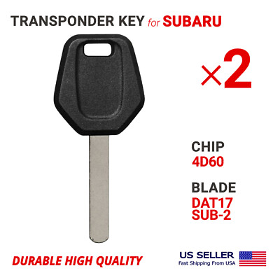 #ad 2X Transponder Key For Subaru DAT17 Chip 4D60 SUB80 $17.25