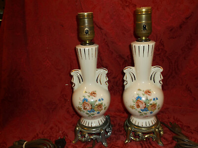 #ad #ad PAIR OF VINTAGE ORNATE FLORAL PORCELAIN TABLE LAMPS..NICE $39.00