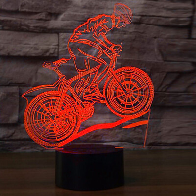 #ad Mountain Bike Athlete 3D Illusion 7 Color LED Figure Night light Table Lamp Gift $11.04