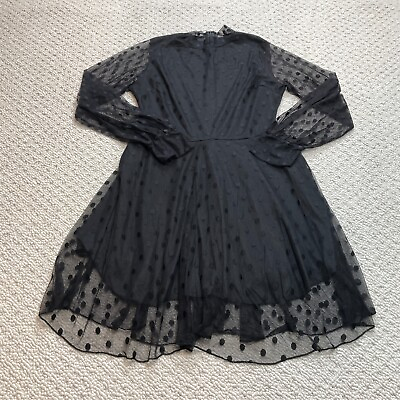 #ad Boohoo Dress Womens 12 Black Sheer Knee Length Long Sleeve Zip Goth Polka Dot $22.99