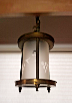 #ad Antique Brass w Etched Glass Pendant Light $75.00