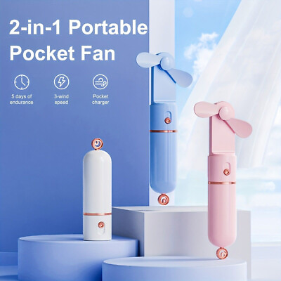 #ad Portable Mini Handheld Pocket Fan 2 In 1 USB Folding Fan With Power Bank Type C $7.99