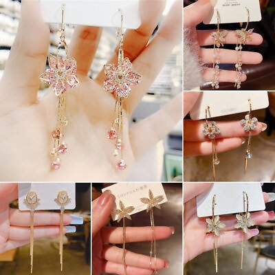 #ad Fashion Zircon Flower Butterfly Tassel Earrings Drop Dangle Women Jewelry Gift C $2.57