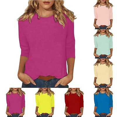 #ad Womens Tops Casual O Neck Three Quarter Sleeve Solid Color T Shirt Blouse Tee $13.99