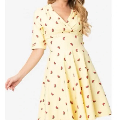 #ad Unique vintage yellow watermelon Delores dress 2x 18 pin up style $65.00