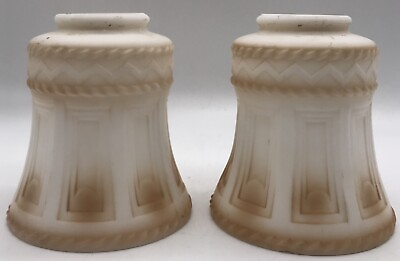 #ad PAIR OF VINTAGE SATIN MILK GLASS WITH AMBER CARAMEL TINT LAMP SHADES. $39.64