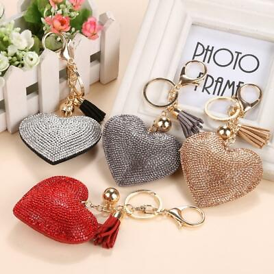 #ad Bling Heart shaped Rhinestone Tassel Keychain Women Bag Pendant Key Ring Gifts $3.79