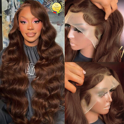 #ad 13×4 Chocolate Brown Body Wave Lace Front Wigs Human Hair For Women With Gifts $60.34