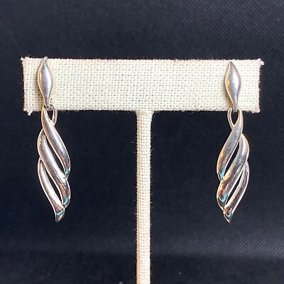 #ad Sterling Silver 925 Long Dangle Earrings Scallop Wavy Design 1.75quot; Long $27.00