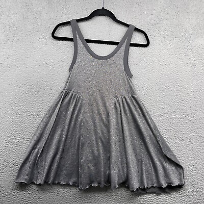 #ad Free People Women Tank Dress Silver Glitter Sleeveless Scoop Neck Size XS $63.90