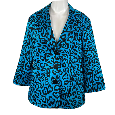 #ad Linea Dell#x27;Olio Jacket Blazer Womens Sz S Blue Black Leopard Button Animal Print $34.25