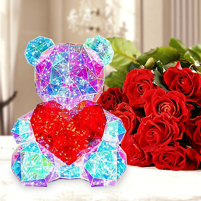 #ad Color Changing Romantic LED Glowing Galaxy Pink Teddy Bear Lamp Anniversary Box $54.37
