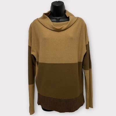 #ad FROM by Vestebene Tan amp; Brown Alpaca amp; Silk Blend Cowl Neck Sweater Size Small $42.50
