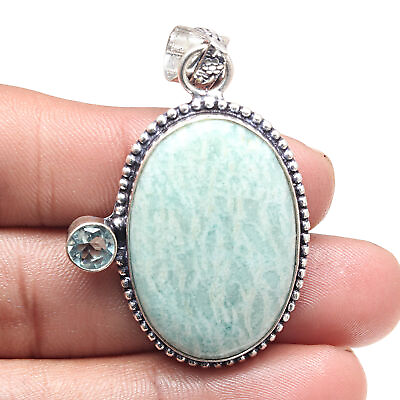 #ad Pendant Amazonite Swiss Blue Gemstone Valentine#x27;Day Gifted Silver Jewelry 2quot; $7.19