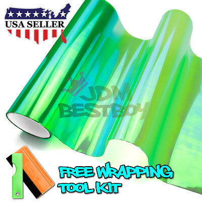 #ad 16quot;X180quot; *Extra Wide* Chameleon Neo Chrome Green Headlight Taillight Tint Film $34.95