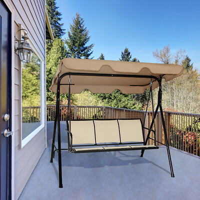 #ad 3 Person Patio Swing Adjustable Canopy Swing Bench for Patio Garden Poolside $119.00