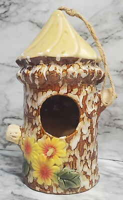 #ad Vintage Gorgeous Art Pottery Birdhouse Hand Painted Drip Glaze Hanging Daisy#x27;s $25.00
