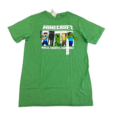 #ad Minecraft Boys Size XXL Crew Neck Graphic T Shirt Green $4.99
