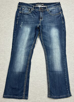 #ad Maurices Womens Blue Denim Jeans Crop Distressed Medium Low Rise 11 12 L 34x27 $17.74