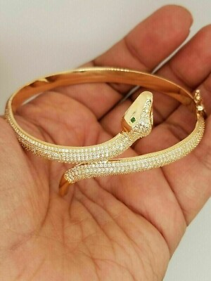 #ad 6Ct Round Lab Created Diamond Snake Men#x27;s Bangle Bracelet 14K Yellow Gold Finish $167.99