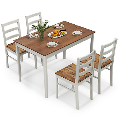 #ad 5 Piece Dining Set Solid Wood Kitchen Furniture w Rectangular Table amp; 4 Chairs $309.99