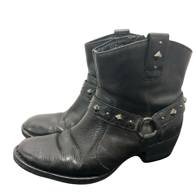 #ad Born Western Moto Black Leather Silver Studs M W Size 11 43 Ankle Biker Boots $56.00