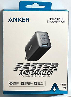 #ad Anker 735 65W 3 Port USB Foldable Fast Wall Charger with GaN for iPhone Black $34.88