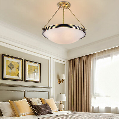 #ad Retro Metal 4 Light Ceiling Light Glass Bowl Design Hanging Pendant Lamp Fixture $51.30