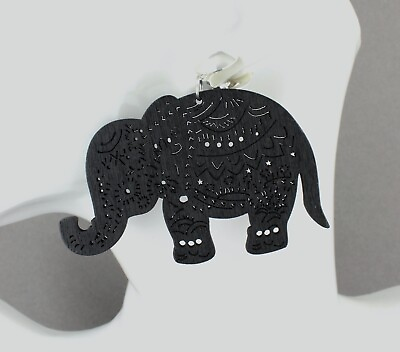 #ad Black Clip On elephant earrings wood earrings Big pendant Clips lightweight $13.99