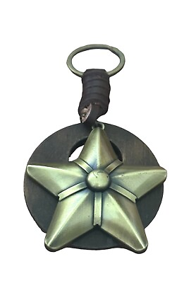 #ad Fashion Key Ring Bag Charm Brown wood circles bronze color star $5.99