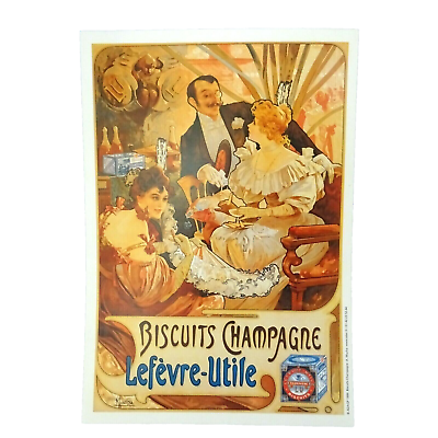#ad Vintage French Art Poster Print A Mucha Bicuits Champagne 9quot; x 13quot; ADAGP 1999 $12.95