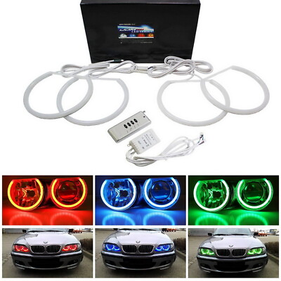 #ad Headlight RGB 7 Color LED Angel Eye Halo Rings Kit For BMW E39 E46 3 5 7 Series $58.49