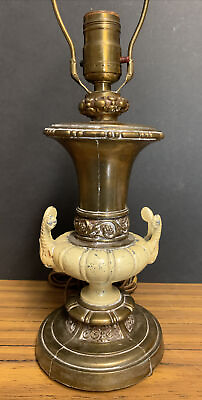 #ad Vintage Mid Century Table Lamp with Ornate RAM HEADS Untested $43.95