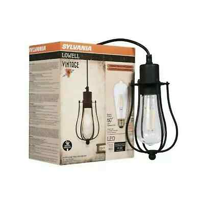 #ad NEW Sylvania Pendant light Lowell Cage LED Dimmable NIB Black Uses 60 Watt Bulb. $17.99