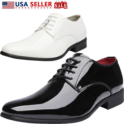 #ad Men#x27;s Formal Oxford Dress Loafer Shoes Faux Patent Leather Tuxedo Dress Shoes $27.54