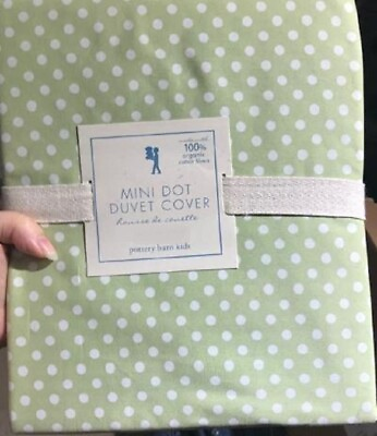 #ad Pottery Barn Mini Dot Duvet Cover Green Apple Queen No Shams Kids Polka Dotted $69.30