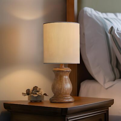 #ad 12.25 Small Table Lamp for Bedroom Living Room Simple Retro Wood Grain Farmhous $25.05