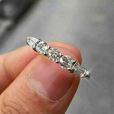 #ad 1.5CT Round Lab Created Diamond Band Wedding Women#x27;s Ring 14K White Gold Plated $68.99