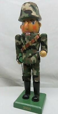 #ad Military Green Camo Camophlage Nutcracker Wooden Limited Edition 8quot; $10.00