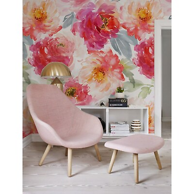 #ad Boho Removable Wallpaper flowers Peonies wall mural Floral Peel stick Art Gift $14.95