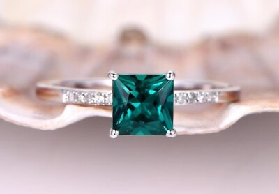 #ad Antique May Birthstone Lab Created Diamond amp; Emerald Wedding 925 Silver Ring $70.00