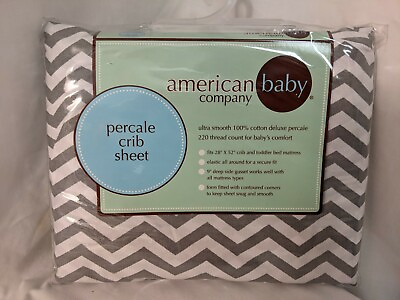 #ad American Baby Company 100% Cotton Percale Crib Sheet 28quot;x52quot; ZigZag Gray Chevron $22.48