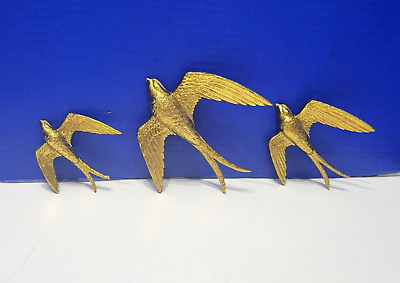 #ad Vintage Burwood Gold Swallow Birds Wall Hangings Set of 3 $25.00