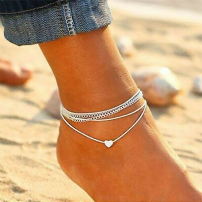 #ad Women Double Ankle Bracelet Silver Anklet Foot Jewelry Girl#x27;s Beach Chain US $3.95