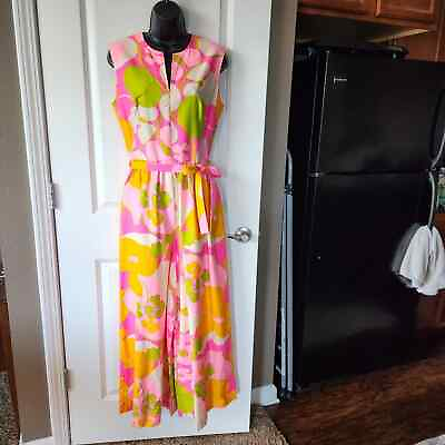 #ad LELAND OF CALIFORNIA Vtg 60 70s Psychedelic Floral Wide Leg Jumpsuit Womens S $275.00