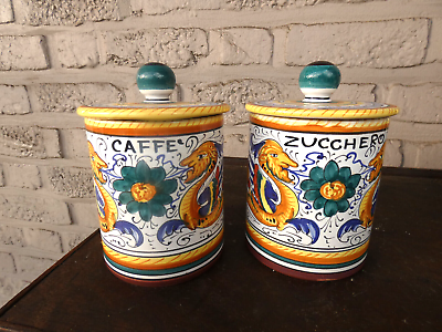 #ad Vintage italian DERUTA pottery hand paint Coffee sugar jar kitchen dragons $182.00